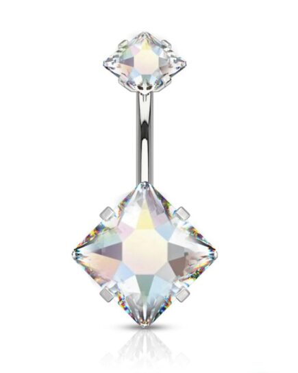AB 10mm Square Double Jewelled Belly Bar NS014