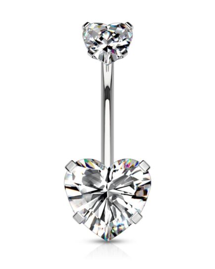 Diamond Heart 10mm Square Double Jewelled Belly Bar