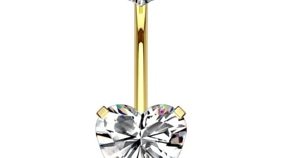 Clear/Gold Heart 10mm Square Double Jewelled Belly Bar