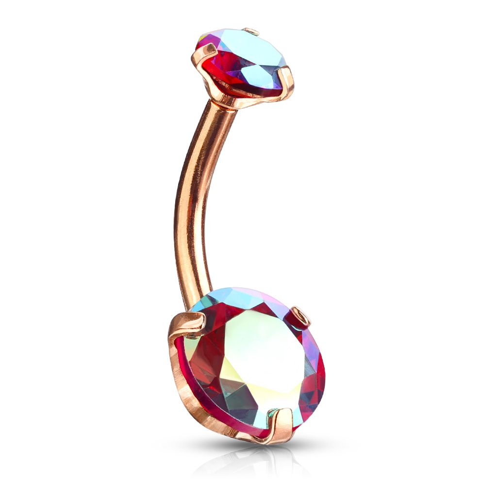 AB Red/Gold 10mm Round Double Jewelled Belly Bar – Unikorn