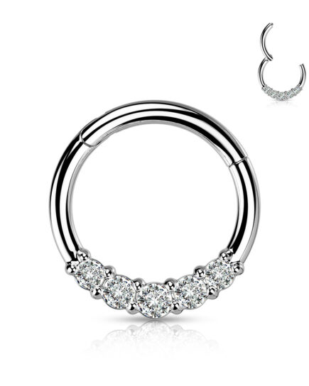 Silver 10x1.2mm 5 CZ Ring Forward Facing Hinged Ring