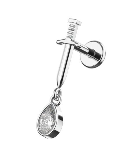 Silver Dagger with Dangling Tear Drop 6mm Labret ETP058