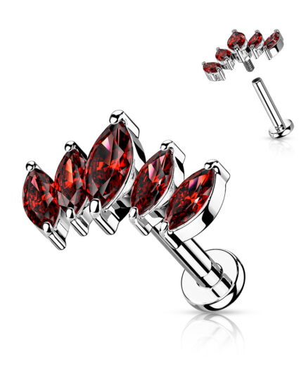 Garnet 5 Marquise Fan 6x1.2mm Silver Internally Threaded Labret LI68