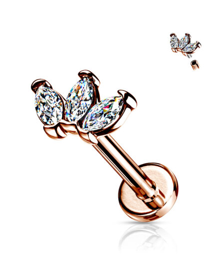 Rose Gold Triple Marquise Fan Labret Internal Thread LIA02